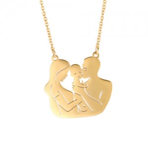 Mother's Day Series Happy Family of Three Pendant Stainless Steel Necklace - Golden