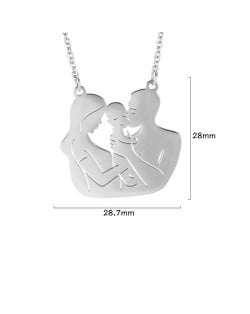 Mother's Day Series Happy Family of Three Pendant Stainless Steel Necklace - Silver
