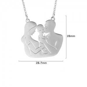 Mother's Day Series Happy Family of Three Pendant Stainless Steel Necklace - Silver