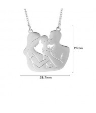 Mother's Day Series Happy Family of Three Pendant Stainless Steel Necklace - Silver