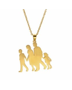 Mother's Day Series Happy Family Design Pendant Stainless Steel Necklace - Golden