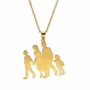 Mother's Day Series Happy Family Design Pendant Stainless Steel Necklace - Golden