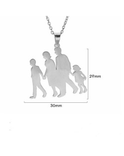 Mother's Day Series Happy Family Design Pendant Stainless Steel Necklace - Silver