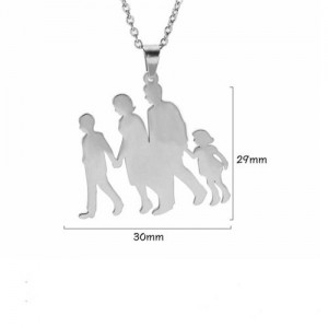 Mother's Day Series Happy Family Design Pendant Stainless Steel Necklace - Silver