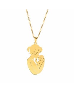 Mother's Day Series Mother Kiss Baby Pendant Stainless Steel Necklace - Golden