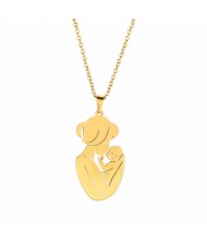 Mother's Day Series Mother Kiss Baby Pendant Stainless Steel Necklace - Golden