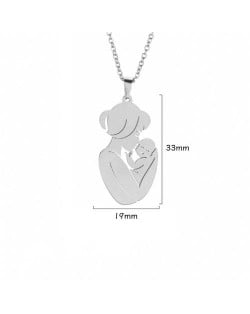 Mother's Day Series Mother Kiss Baby Pendant Stainless Steel Necklace - Silver