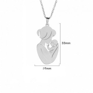 Mother's Day Series Mother Kiss Baby Pendant Stainless Steel Necklace - Silver