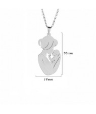 Mother's Day Series Mother Kiss Baby Pendant Stainless Steel Necklace - Silver