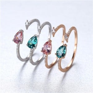 (4 Colors Available) Water Drop Shape Gem Stone Design Wholesale 925 Sterling Silver Open-end Ring