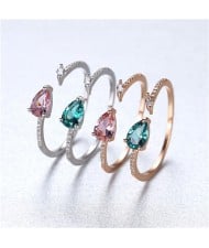 (4 Colors Available) Water Drop Shape Gem Stone Design Wholesale 925 Sterling Silver Open-end Ring