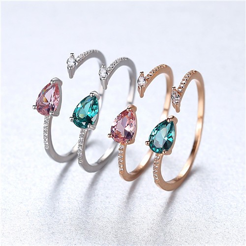 Wholesale INS Style Shiny Water Droplets Heart Shape Flower Sterling Silver  Rhinestones Rings