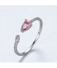 (4 Colors Available) Water Drop Shape Gem Stone Design Wholesale 925 Sterling Silver Open-end Ring