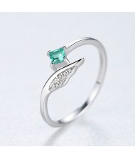 Unique Angel Wing Design Open-end Adjustable 925 Sterling Silver Ring - Green