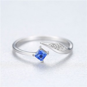 Unique Angle Wing Design Open-end Adjustable 925 Sterling Silver Ring - Blue
