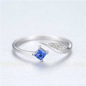Unique Angel Wing Design Open-end Adjustable 925 Sterling Silver Ring - Blue