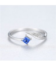 Unique Angle Wing Design Open-end Adjustable 925 Sterling Silver Ring - Blue