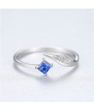 Unique Angel Wing Design Open-end Adjustable 925 Sterling Silver Ring - Blue