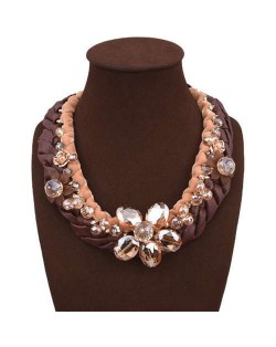 Mother's Day Series Bling Cubic Zirconia Hollow-out Peach Heart Pendant Women Copper Necklace