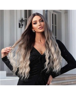 U.S. and European Fashion Central Parting Gradient Brown to Golden Color Curly Long Synthetic Women Wig
