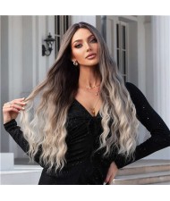 U.S. and European Fashion Central Parting Gradient Brown to Golden Color Curly Long Synthetic Women Wig