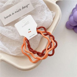 (3 Pieces)Candy Color Wavy Hair Rope High Elastic Girl HeadBands Set - Orange