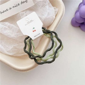 (3 Pieces)Candy Color Wavy Hair Rope High Elastic Girl HeadBands Set - Green
