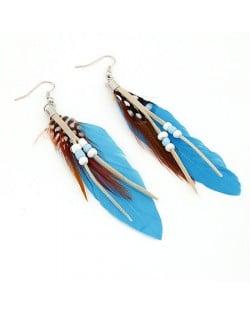 Extreme Graceful Feather Fashion Earrings - Blue