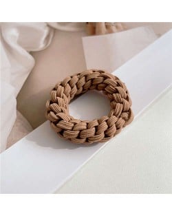 Handmade Twist High Elastic and Durable Thick Rubber Hair Band - Brown