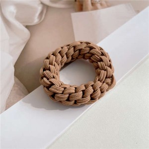 Handmade Twist High Elastic and Durable Thick Rubber Hair Band - Brown