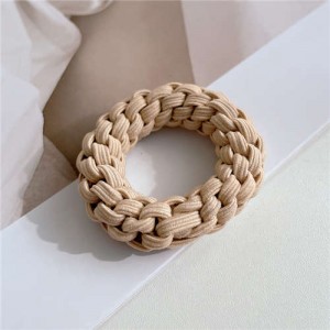 Handmade Twist High Elastic and Durable Thick Rubber Hair Band - Khaki