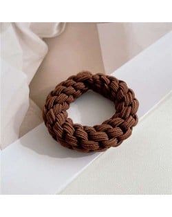 Handmade Twist High Elastic and Durable Thick Rubber Hair Band - Coffee