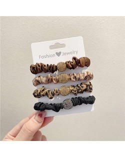 4 Pieces Set Simple Leopard Print Women Korean Fashion Rubber Band Hair Accessories