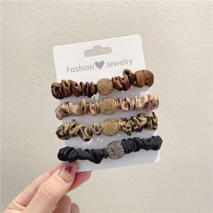 4 Pieces Set Simple Leopard Print Women Korean Fashion Rubber Band Hair Accessories