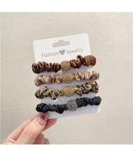 4 Pieces Set Simple Leopard Print Women Korean Fashion Rubber Band Hair Accessories