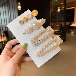 4 Pieces Set Korean Fashion Hair Accessories Romantic Pearl Hair Clips Set