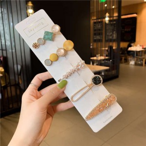5 Pieces Set Fashion Hair Accessories Romantic Crystal Beads Hair Clips Set
