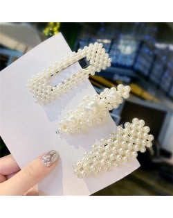 3 Pieces Set Fashion Hair Accessories Artificial Pearl Beads Hair Clips Set