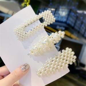 3 Pieces Set Fashion Hair Accessories Artificial Pearl Beads Hair Clips Set
