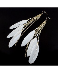 Korean Fashion Feather Tassels Earrings - White