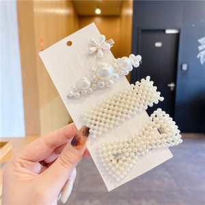 3 Pieces Set Fashion Hair Accessories Artificial Pearl Beads Korean Fashion Hair Clips Set