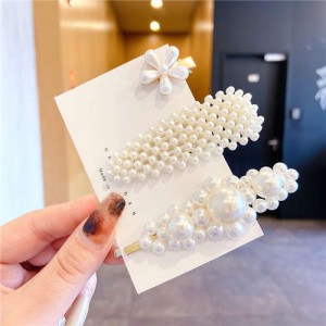3 Pieces Set Fashion Hair Accessories Pearl Beads and Sun Flower Combo Hair Clips Set