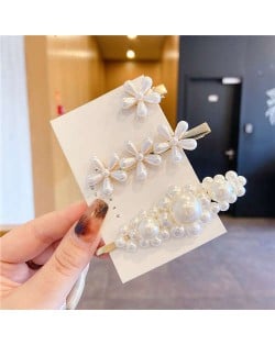 3 Pieces Set Wholesale Fashion Hair Accessories Pearl Beads Flower Design Hair Clips Set