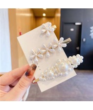 3 Pieces Set Wholesale Fashion Hair Accessories Pearl Beads Flower Design Hair Clips Set