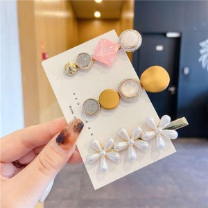 3 Pieces Set Korean Fashion Pinky Candy Button Design Hair Barrettes Set