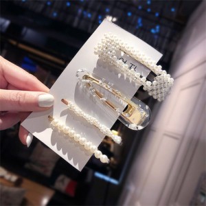 4 Pieces Set Korean Fashion Hollow-out Stars and Pearl Combo Hair Clips Set
