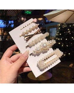 6 Pieces Set Korean Fashion White Pearl Flower Design Young Lady Hair Clips Set