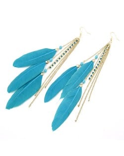 Romantic Blue Feather Tassels Fashion Earrings