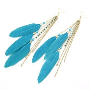 Romantic Blue Feather Tassels Fashion Earrings