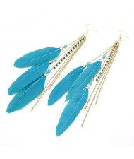 Romantic Blue Feather Tassels Fashion Earrings
